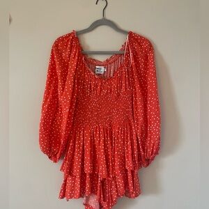 Princess Polly the Love Galore Romper Long-sleeve Dress (Orange and white)